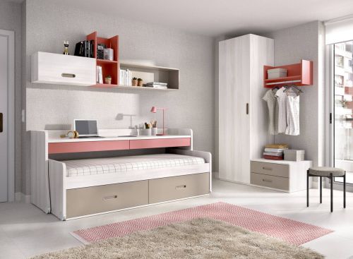 Dormitorio Juvenil con Cama Nido y Armario MUNDO JOVEN C102
