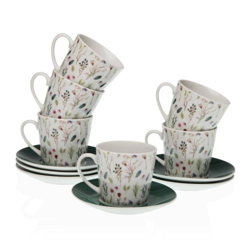 Juego de 6 Piezas de Tazas de Té con Plato de Porcelana Diseño Flores SANSA 20090503