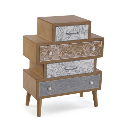 Cómoda de Madera MDF y Abeto con 4 cajones Asimétricos PALM GREY 21530114