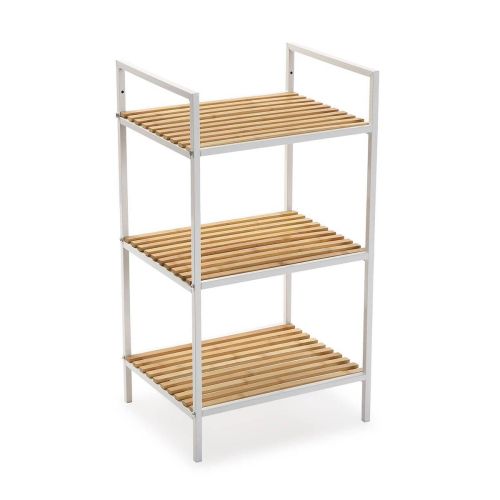 Estantería metálica blanca con 3 baldas de bambú natural WHITE 21810027
