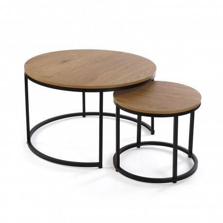 Conjunto de 2 Mesas Auxiliares con Superficie de MDF en Acabado Natural y Estructura Metal 21300081