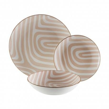 Vajilla de 18 Piezas de Porcelana Blanca/Diseño Beige P. DENALI 22590011