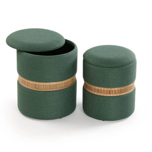 Set de 2 Puff con Almacenaje Verde en Pana y Detalle de Bambú 22050077