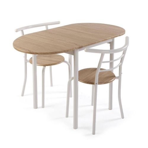 Juego de Mesa y 2 Sillas Blanco en MDF y Metal 20880094