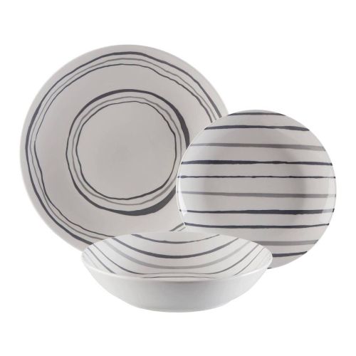 Vajilla 18 Piezas Bona Gris Porcelana con Líneas y Círculos 22590013