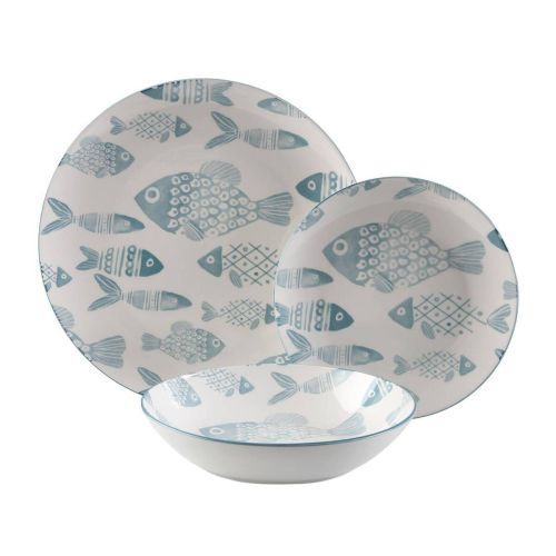 Vajilla de Porcelana 18 Piezas Diseño Peces Azul 26,5 cm 22990001