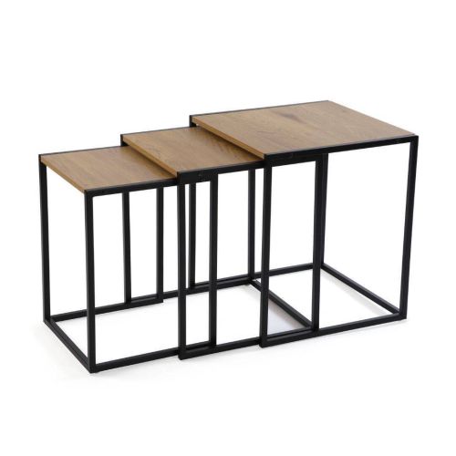 Juego de 3 Mesas Auxiliares de Madera y Metal TILO Oscuras 21300073