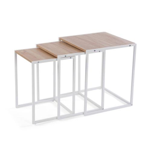 Juego de 3 Mesas Auxiliares de Madera y Metal TILO Claras 21300071