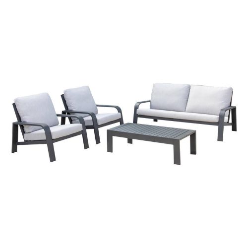 Conjunto de Jardín Aluminio Antracita y Cojines Beige LÉRIDA