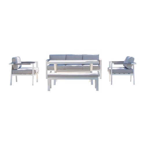 Conjunto de Jardín Aluminio Blanco y Cojines Gris MÁLAGA