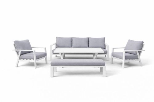 Conjunto de Jardín Aluminio Blanco con Cojines Grises SALVADOR