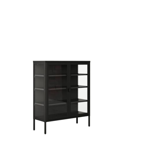 Vitrina de 2 Puertas de 90X110 cm Estructura de Metal Puertas de Cristal con Estantes Ajustables TITANIA