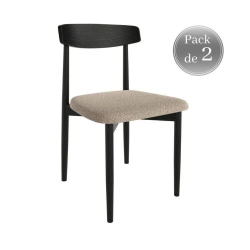 Juego de dos sillas con Asiento Tapizado Color Hueso en Tela y Estructura de Madera Negra MALMO CG3000HU