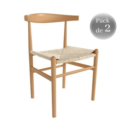 Juego de dos sillas con Asiento de Cuerda Natural y Estructura de Madera Haya Natural FUJI CG1916HC
