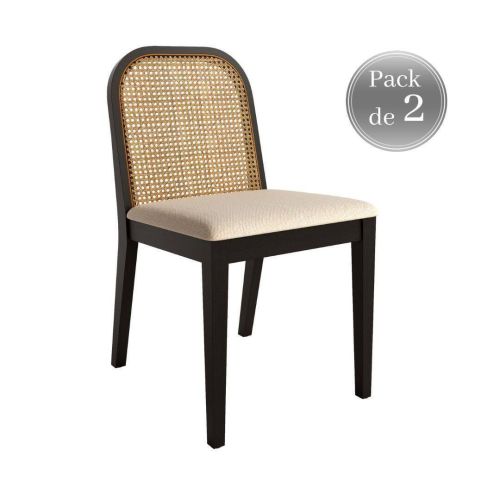 Juego 2 sillas con Asiento Tapizado Nácar y Madera color Negro TILIA CG3014NR