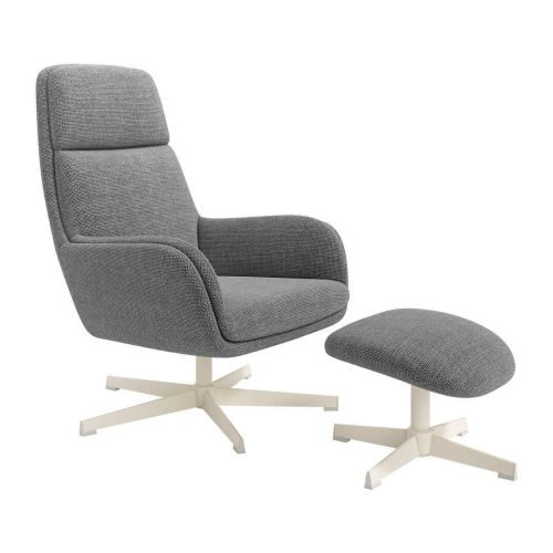 Butaca Giratoria Tapizada con Estructura de Metal Marfil con Ottoman FIGARA