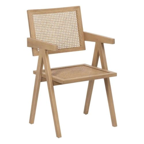 Silla de Comedor de Madera con Reposabrazos y Asiento Trenzado 611237