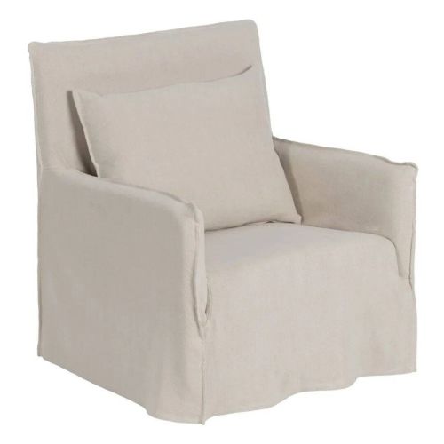 Sillón de Madera Tapizado en Tela Crema 611754