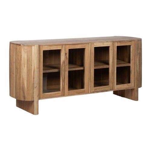 Aparador de Madera de Acacia Natural con Puertas de Cristal 180 cm 612847