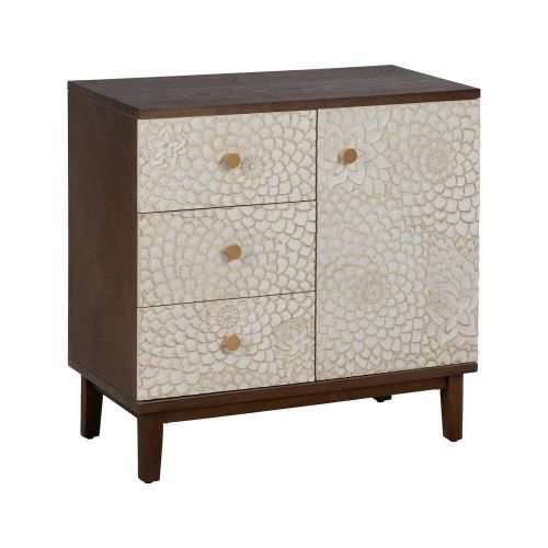 Mueble Recibidor Tallado Blanco y Marrón con 3 Cajones y 1 Puerta 80 cm 613899