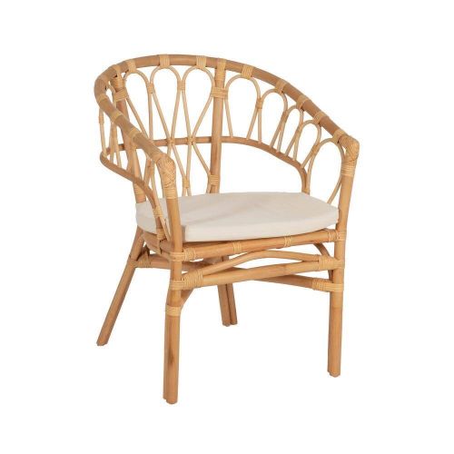 Silla de ratán natural con cojín tapizado apilable 58 cm 613349