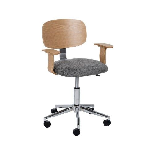 Silla Giratoria Gris-Natural con Respaldo en Roble y Base de Metal 612637