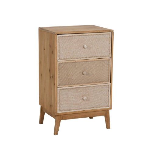 Mesita de Noche de Madera Natural con 3 Cajones 611306