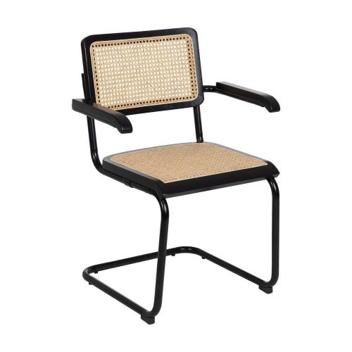 Silla de Madera y Ratán con Patas de Metal y Reposabrazos Color Negro 614518