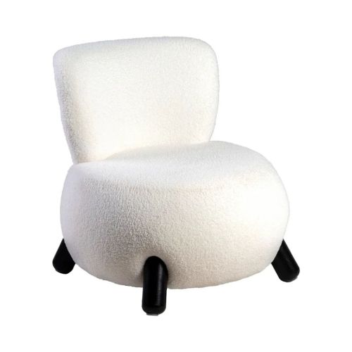 Sillón de Salón en Tejido Blanco con Patas de Madera Negras 615249