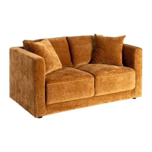 Sofá 2 Plazas Ocre Tejido en Poliéster con Patas de Madera 165 cm 615448