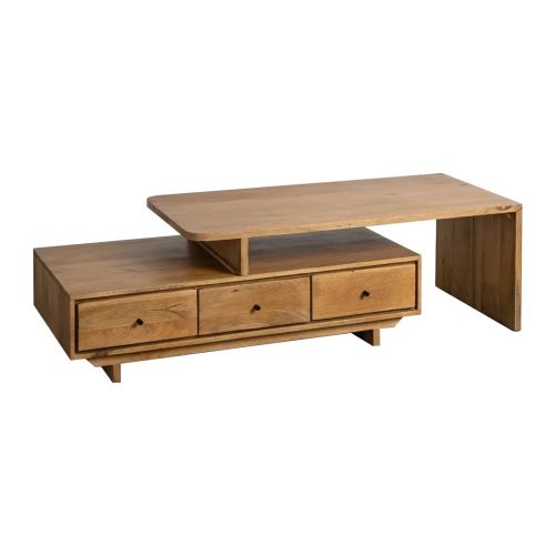 Mesa de Centro de Madera de Mango Natural con Cajones 615301