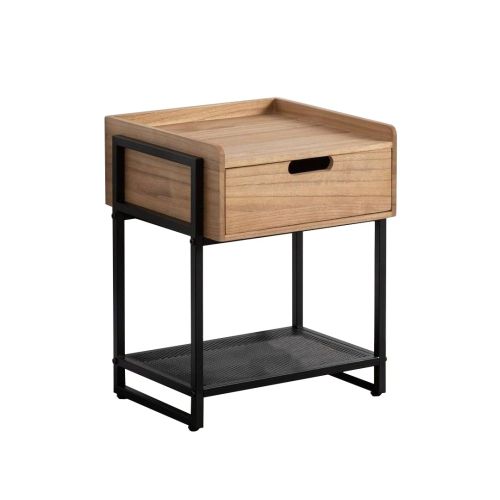 Mesita de Noche con Cajón DM Y Estructura de Metal Negro 615350