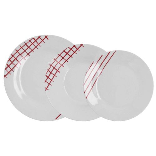 Vajilla de Porcelana 18 Piezas Diseño Rojo KANSAS QUID 5427990