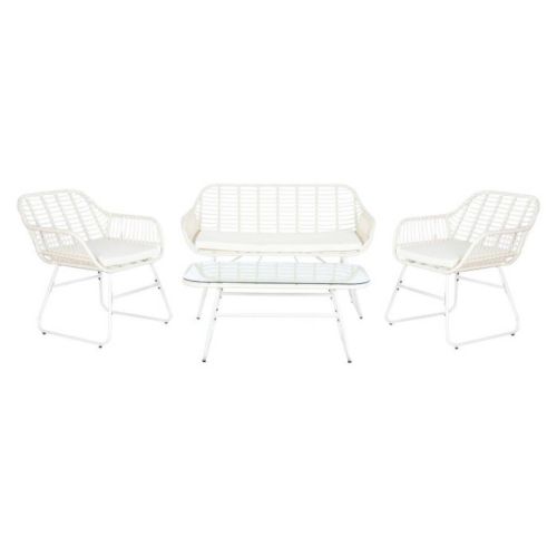 Conjunto de Jardín con Cojines Blanco de Ratán Sintetico MB-201962