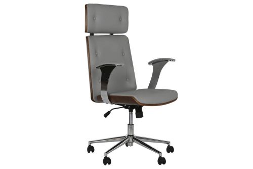 Silla de Oficina en Madera y PU Gris con Ruedas y Reposabrazos Metálicos de 108,5 cm MB-215932