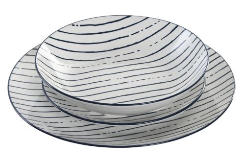 Vajilla de Porcelana de 18 Piezas Rayas Azul PC-219213