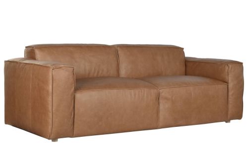 Sofá de 3 Plazas en Piel Color Coñac con Estructura de Madera MB-221638