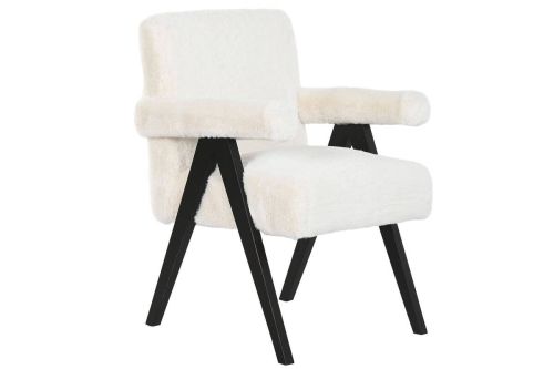 Butaca de Madera Tapizada en Pelo Blanco MB-220500