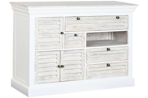 Cajonera de Madera de Mango Blanca Envejecida 115 cm MB-219424