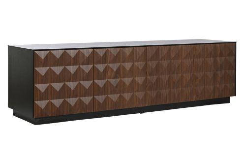 Mueble de TV Negro MDF con 4 Puertas Diseño Rombos en Relieve MB-217313