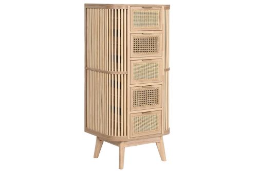 Cajonera de Madera de Abeto y Ratán Natural 5 Cajones MB-212469