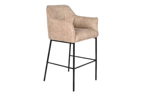 Taburete Alto en Símil Piel con Estructura Metálica Beige MB-207831
