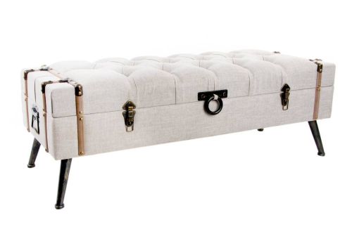 Descalzadora Tapizada en Lino Beige con Patas Metálicas MB-131132