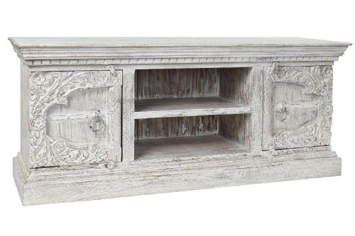 Mueble de TV en Madera de Mango Decapé Blanco MB-185834