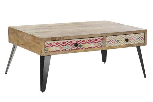 Mesa de Centro de Madera de Mango con Cajones y Patas de Metal MB-190903
