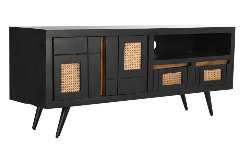 Mueble de TV Estructura de Madera de Mango y Ratán Negro MB-194539