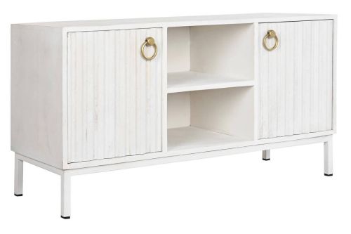 Mueble TV de Mango Blanco con Base de Metal MB-200594
