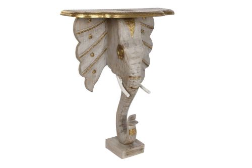 Consola de Madera de Mango con Latón Elefante Dorado MB-200965