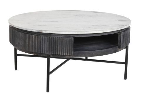 Mesa de Centro Redonda de Mango Negro con Mármol MB-201161