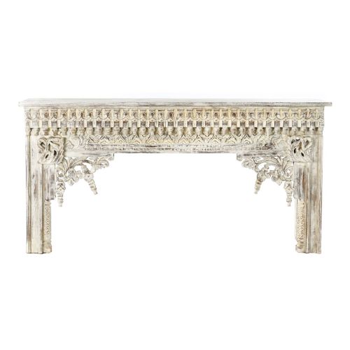 Consola de Madera de Mango Tallada Blanco Envejecido MB-202135